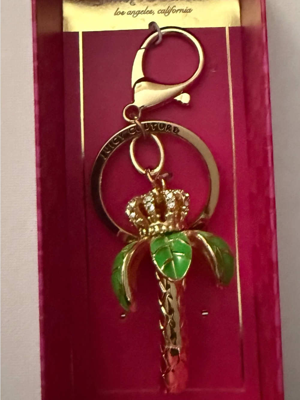 Juicy Couture Gold-Tone Keychain with Green Enamel Palm Charm